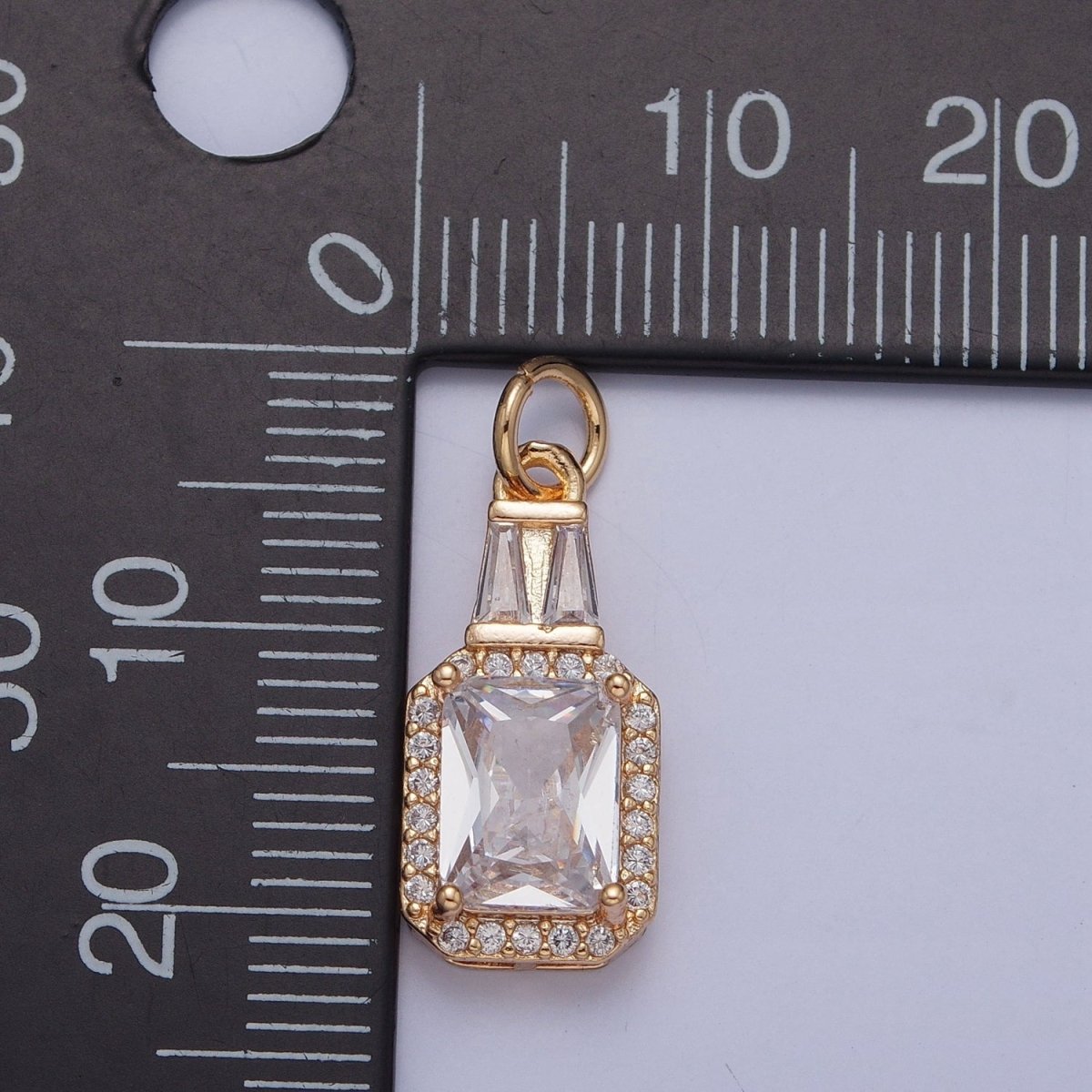 16K Gold Filled Clear/Green Micro Paved Baguette Cubic Zirconia Charm For Jewelry Making | X-254 X-255 - DLUXCA