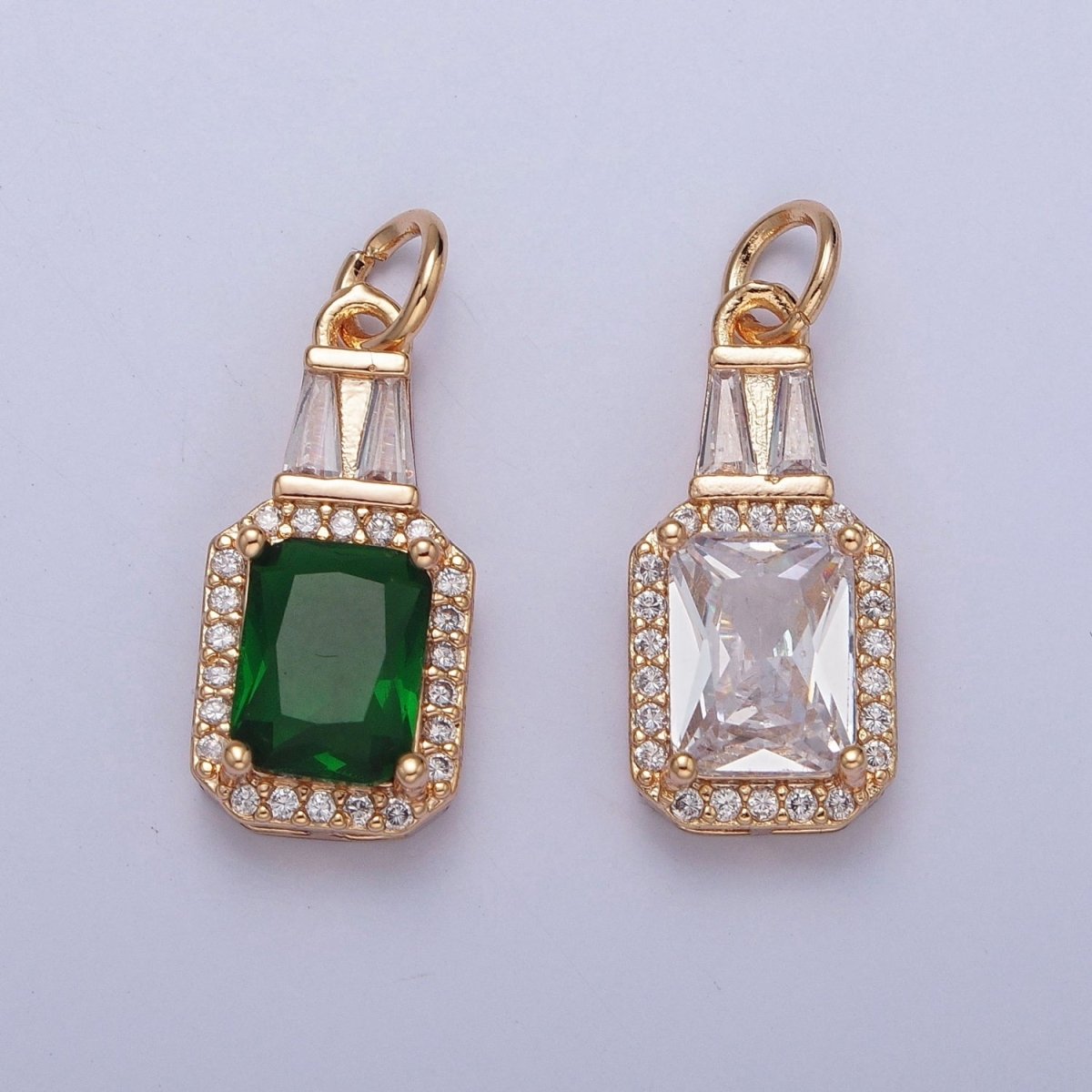 16K Gold Filled Clear/Green Micro Paved Baguette Cubic Zirconia Charm For Jewelry Making | X-254 X-255 - DLUXCA