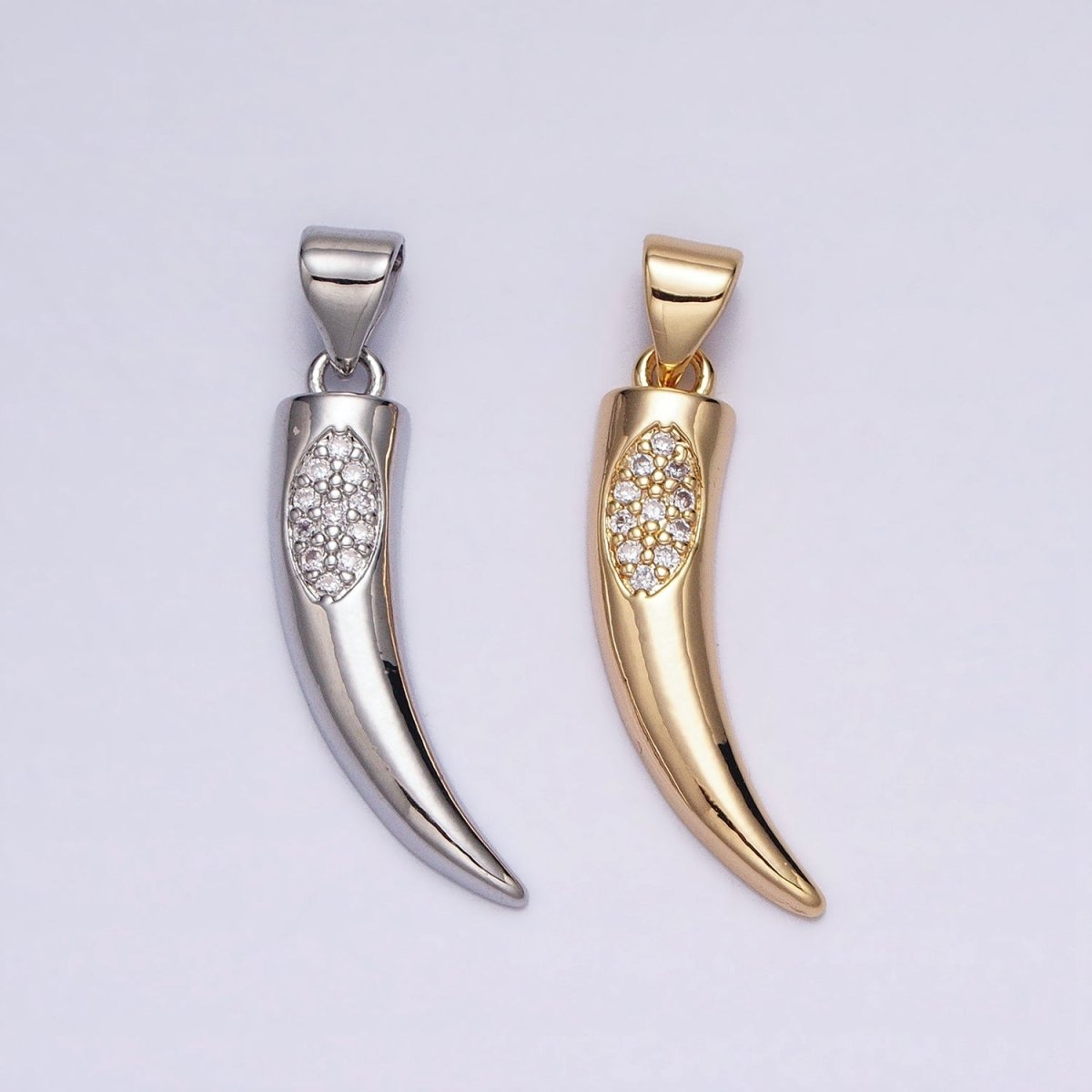 16K Gold Filled Cornicyll Horn Micro Paved CZ Pendant in Gold & Silver | AA371 AA372 - DLUXCA