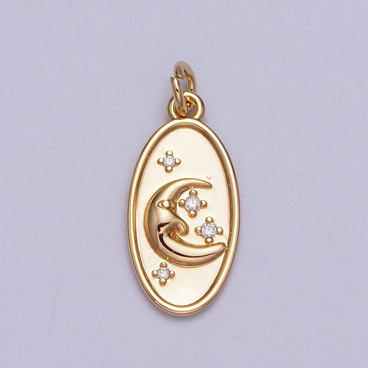 16K Gold Filled Crescent Moon Star Celestial Oval Charm E-430 - DLUXCA