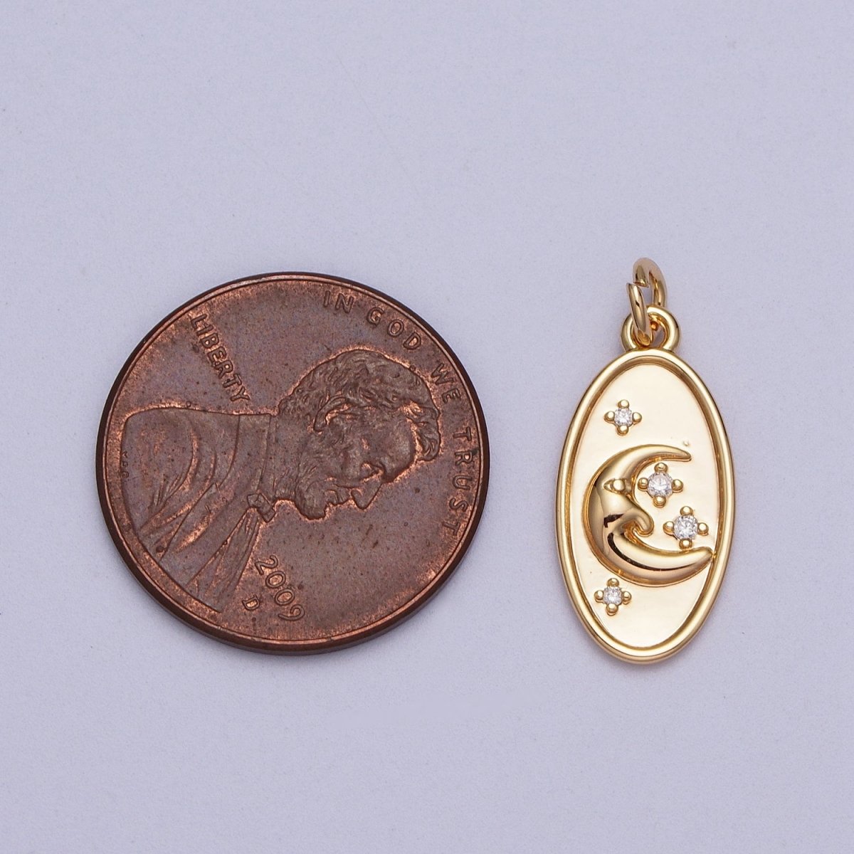 16K Gold Filled Crescent Moon Star Celestial Oval Charm E-430 - DLUXCA