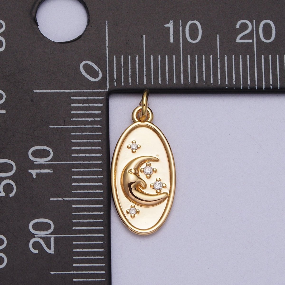 16K Gold Filled Crescent Moon Star Celestial Oval Charm E-430 - DLUXCA