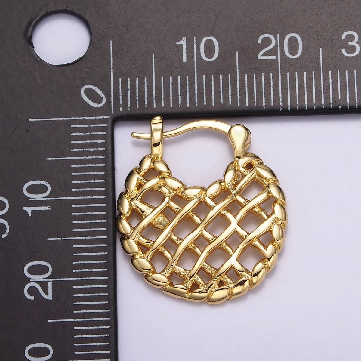 16K Gold Filled Croissant Molten Weave French Lock Latch Hoop Earrings | AE600 - DLUXCA