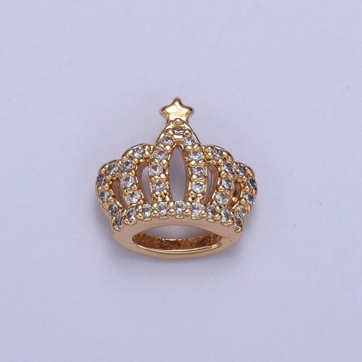 16K Gold Filled Crown Tiara with Star CZ Pendant Charm, Micro Pave Charm For Earring Bracelet Necklace N-426 - DLUXCA