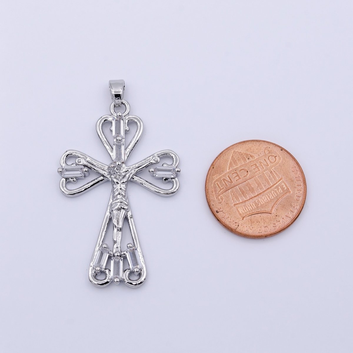 16K Gold Filled Crucifix Cross Clear CZ Baguette Religious Pendant in Gold & Silver | AA479 AA431 - DLUXCA