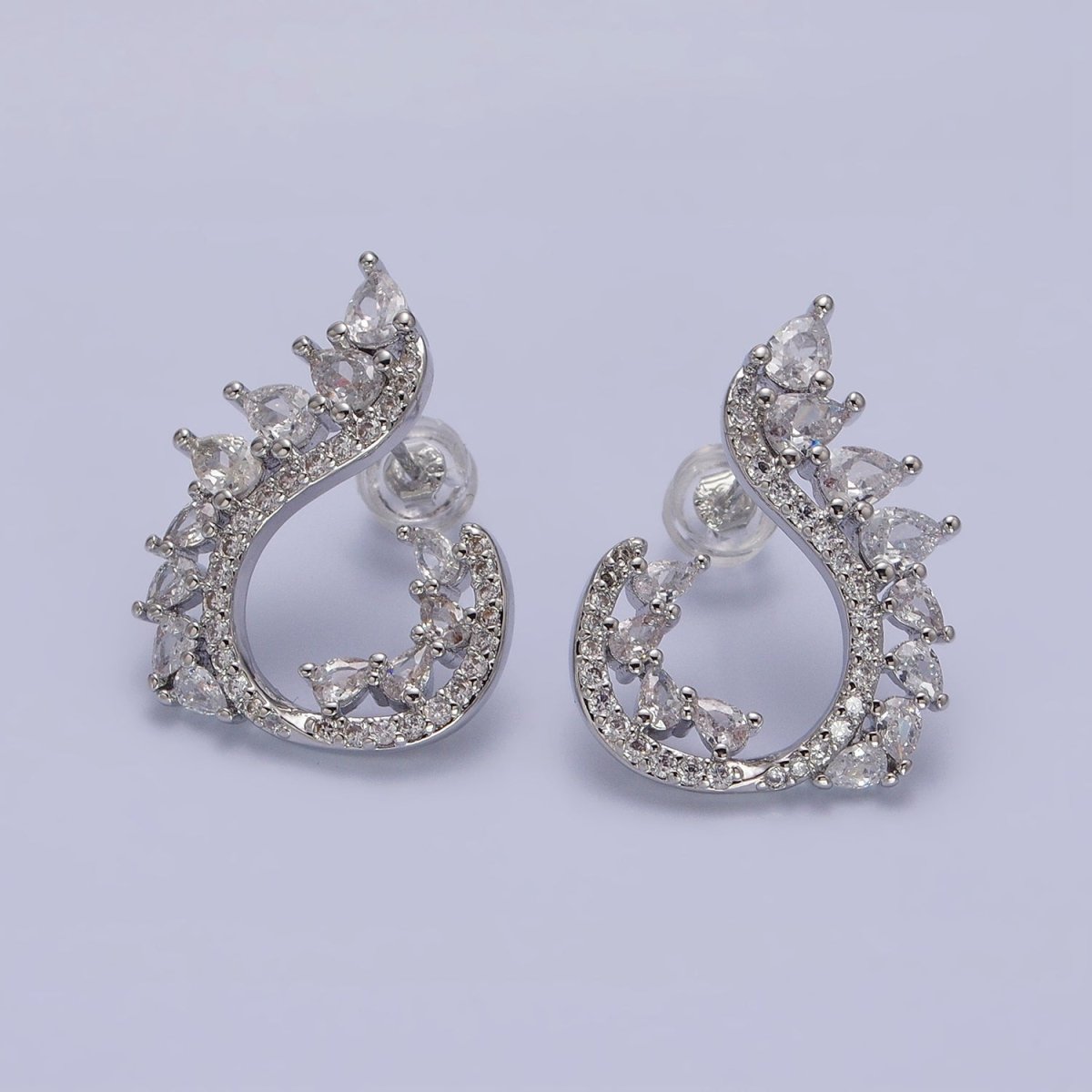 16K Gold Filled Curved Marquise Micro Paved CZ Stud Earrings Set in Gold & Silver | AB1484 AB1485 - DLUXCA