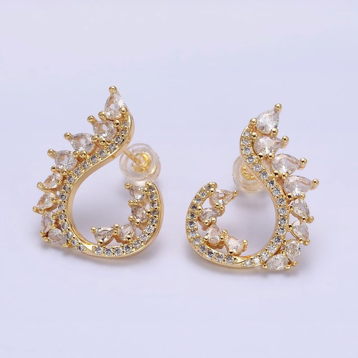 16K Gold Filled Curved Marquise Micro Paved CZ Stud Earrings Set in Gold & Silver | AB1484 AB1485 - DLUXCA