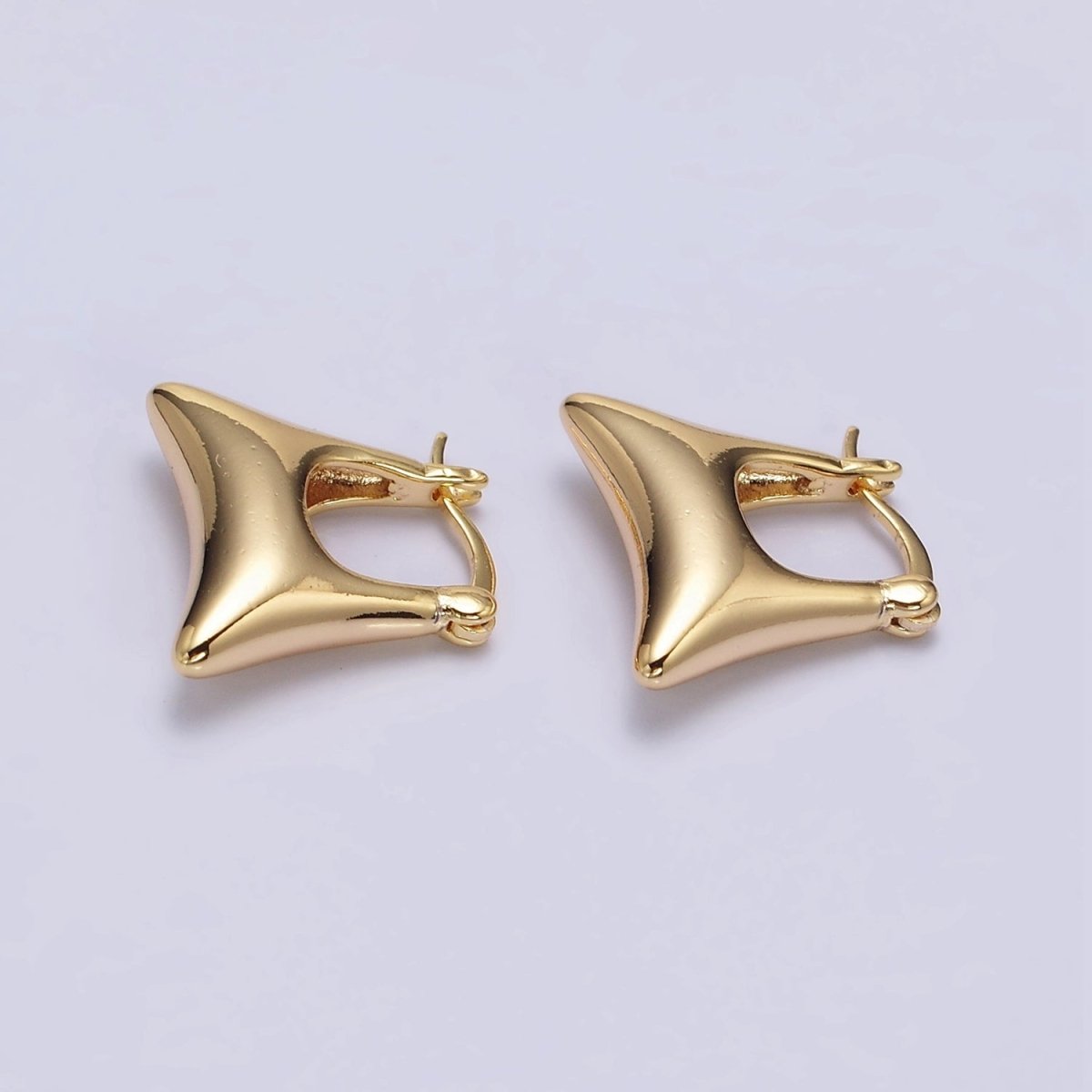 16K Gold Filled Curved Rectangular Chubby Dome French Lock Latch Earrings | AE089 - DLUXCA