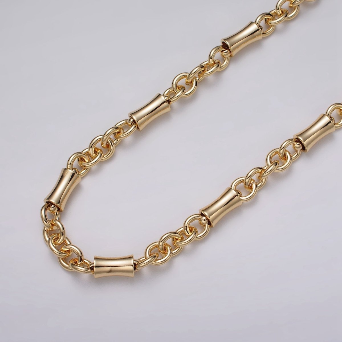 16k Gold Filled Curved Tube Rolo Link Unfinished Chain in Gold & Silver by Yard | ROLL-1171 ROLL-1172 Clearance Pricing - DLUXCA