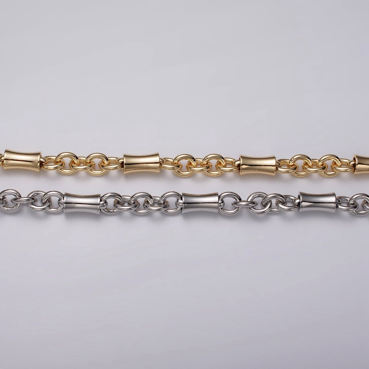 16k Gold Filled Curved Tube Rolo Link Unfinished Chain in Gold & Silver by Yard | ROLL-1171 ROLL-1172 Clearance Pricing - DLUXCA