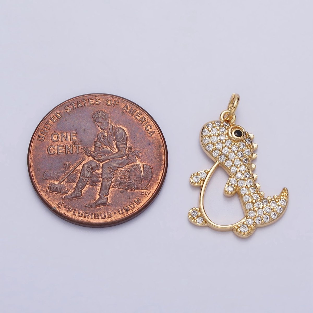 16K Gold Filled Cute Dinosaur Micro Paved CZ Open Charm in Gold & Silver | AC273 AC274 - DLUXCA