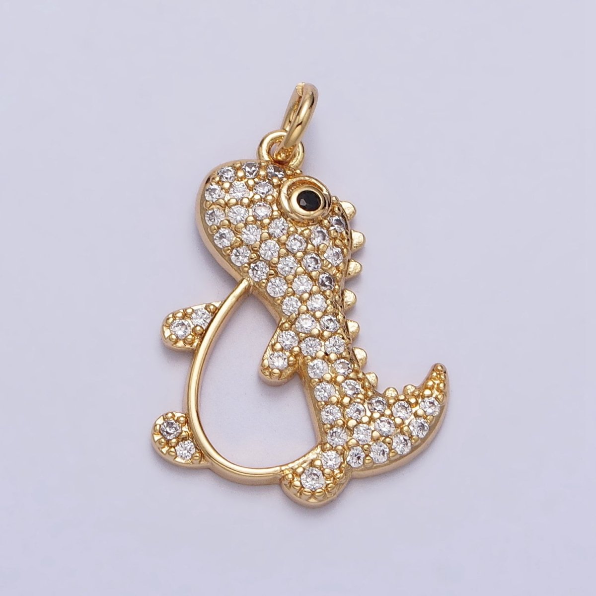 16K Gold Filled Cute Dinosaur Micro Paved CZ Open Charm in Gold & Silver | AC273 AC274 - DLUXCA