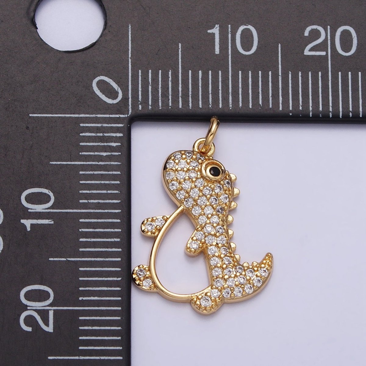 16K Gold Filled Cute Dinosaur Micro Paved CZ Open Charm in Gold & Silver | AC273 AC274 - DLUXCA