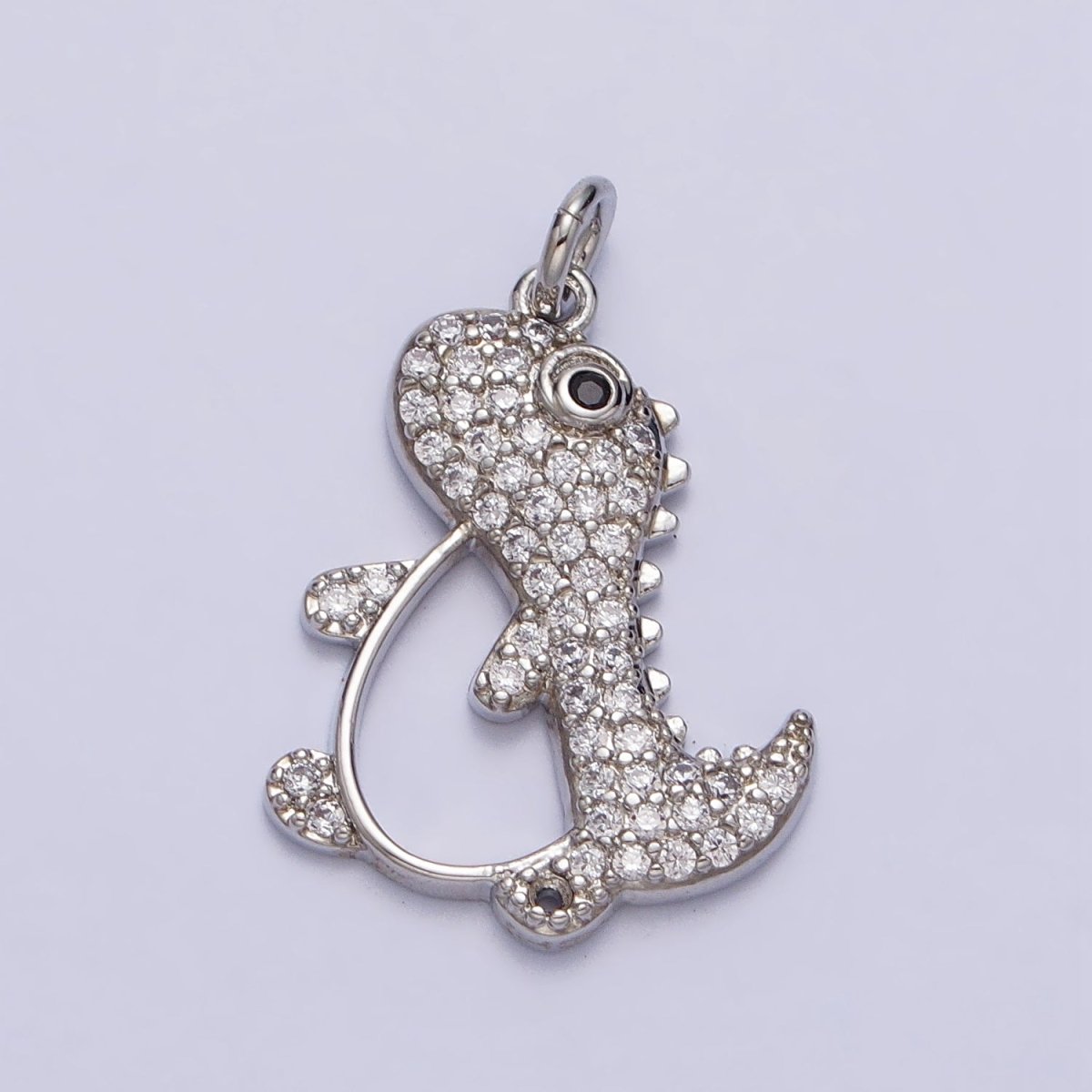 16K Gold Filled Cute Dinosaur Micro Paved CZ Open Charm in Gold & Silver | AC273 AC274 - DLUXCA