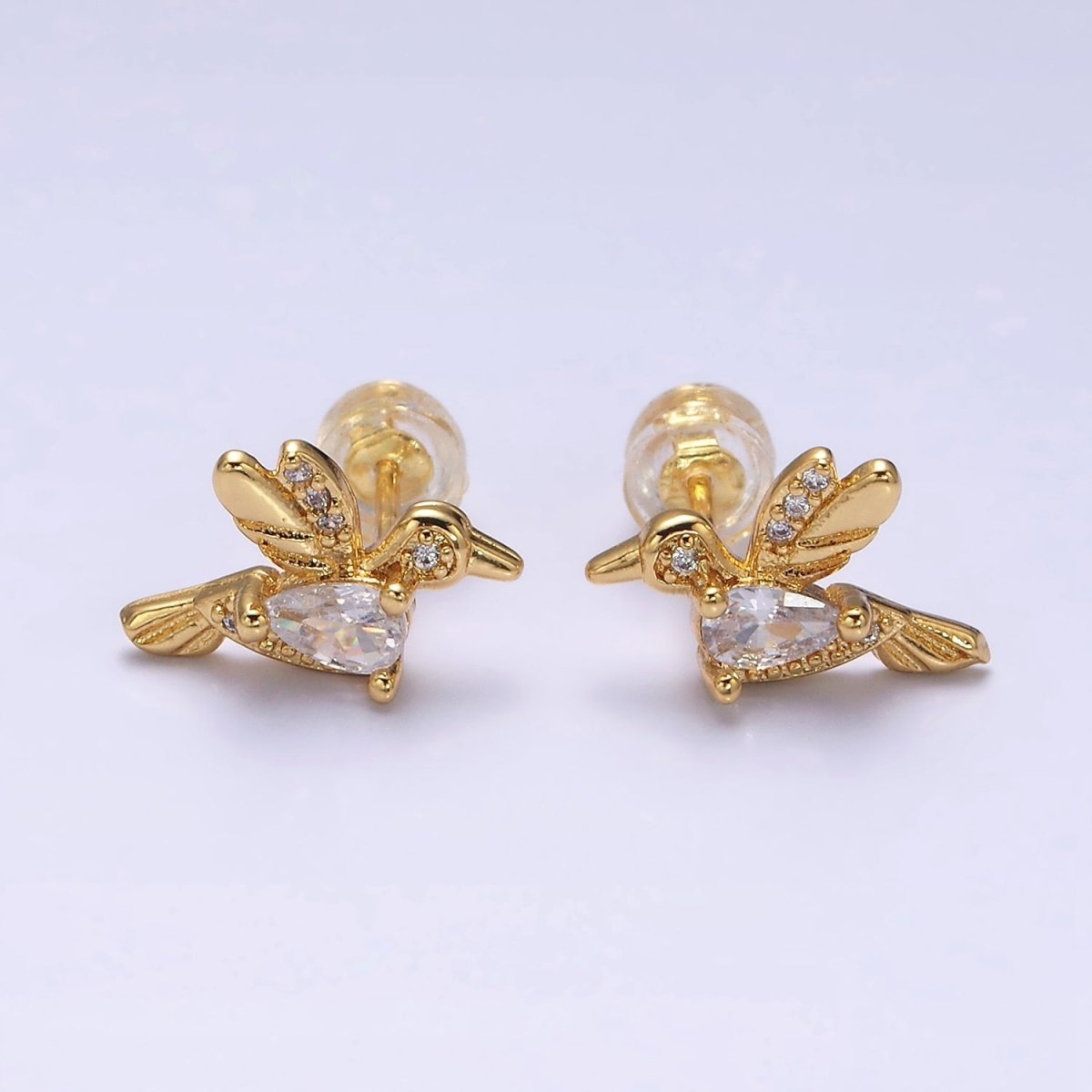 16K Gold Filled CZ Clear, Multicolor Teardrop Bird Animal Stud Earrings in Gold & Silver | AE591 - AE594 - DLUXCA
