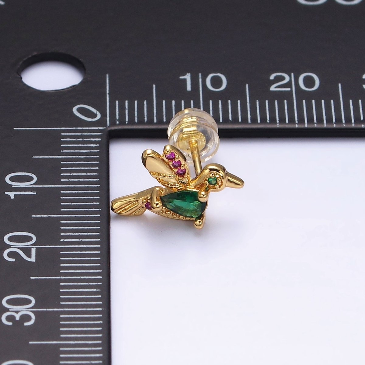16K Gold Filled CZ Clear, Multicolor Teardrop Bird Animal Stud Earrings in Gold & Silver | AE591 - AE594 - DLUXCA