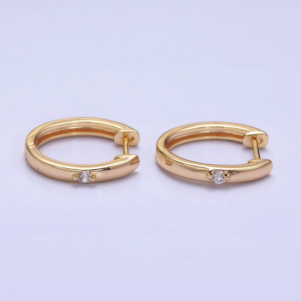 16K Gold Filled CZ Dotted Oval Minimalist Huggie Earrings in Gold & Silver | AB954 AB805 - DLUXCA