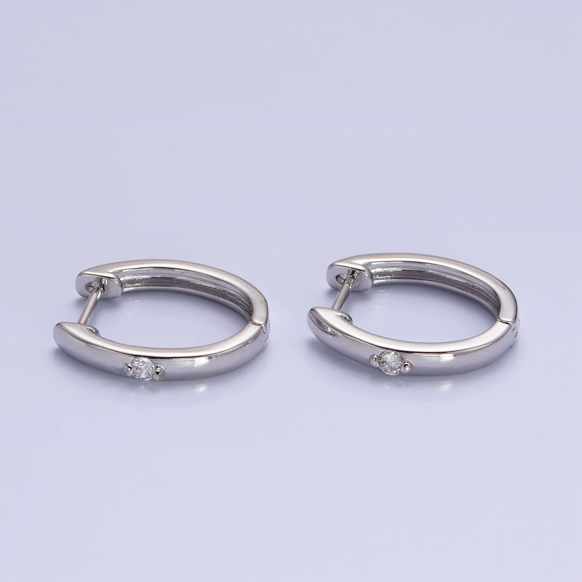 16K Gold Filled CZ Dotted Oval Minimalist Huggie Earrings in Gold & Silver | AB954 AB805 - DLUXCA