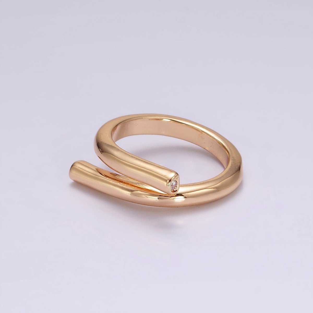 16K Gold Filled CZ Double Flat Bar Band Wrap Minimalist Ring | O1215 - DLUXCA