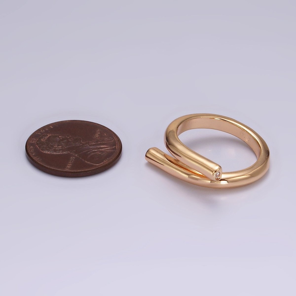 16K Gold Filled CZ Double Flat Bar Band Wrap Minimalist Ring | O1215 - DLUXCA