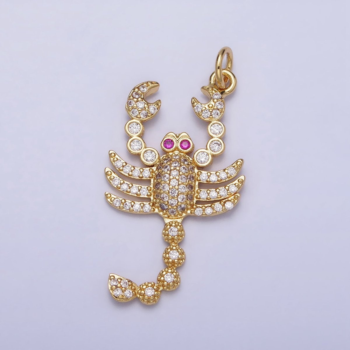 16K Gold Filled CZ Fuchsia-Eyed 27.5mm, 33.8mm Lobster Scorpion Animal Micro Paved Charm in Gold & Silver | AC1266, AC1274 - DLUXCA