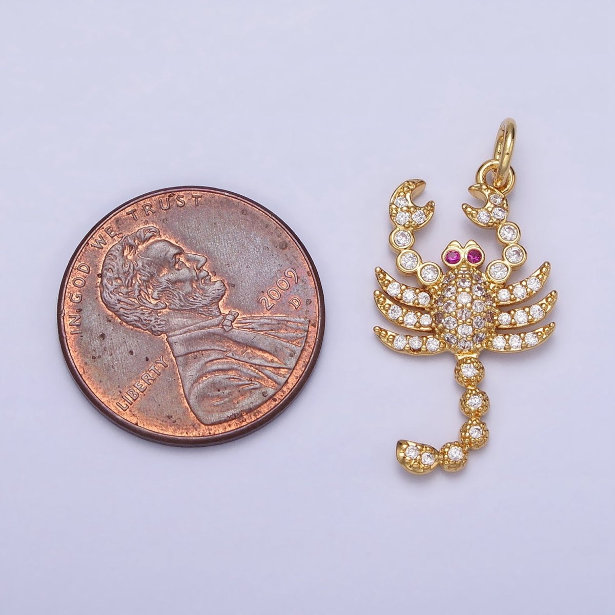 16K Gold Filled CZ Fuchsia-Eyed 27.5mm, 33.8mm Lobster Scorpion Animal Micro Paved Charm in Gold & Silver | AC1266, AC1274 - DLUXCA