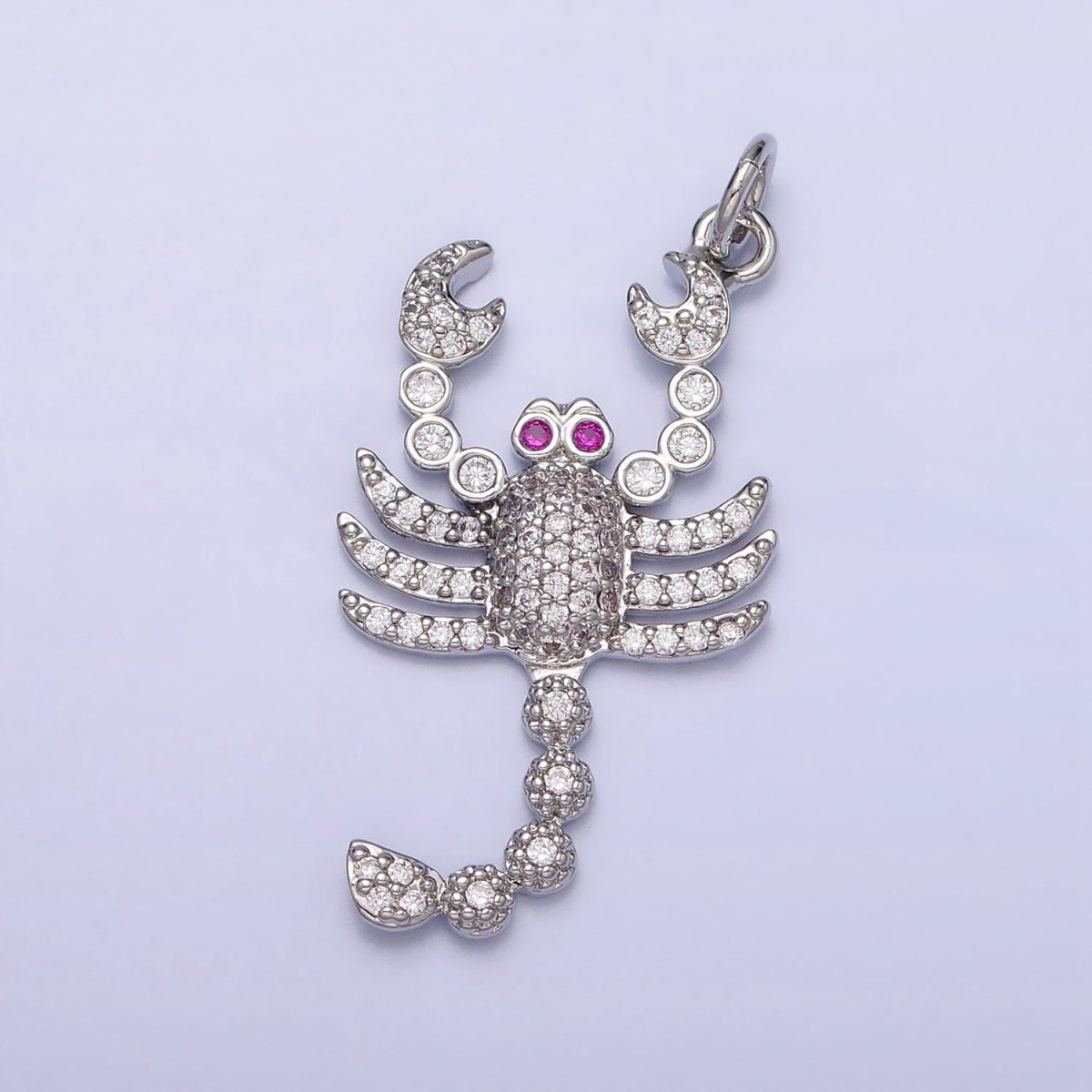 16K Gold Filled CZ Fuchsia-Eyed 27.5mm, 33.8mm Lobster Scorpion Animal Micro Paved Charm in Gold & Silver | AC1266, AC1274 - DLUXCA
