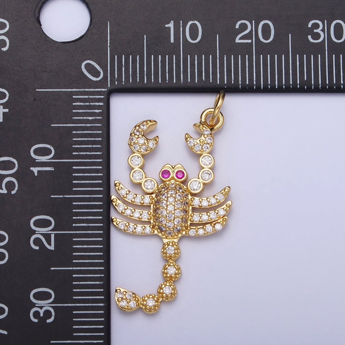 16K Gold Filled CZ Fuchsia-Eyed 27.5mm, 33.8mm Lobster Scorpion Animal Micro Paved Charm in Gold & Silver | AC1266, AC1274 - DLUXCA