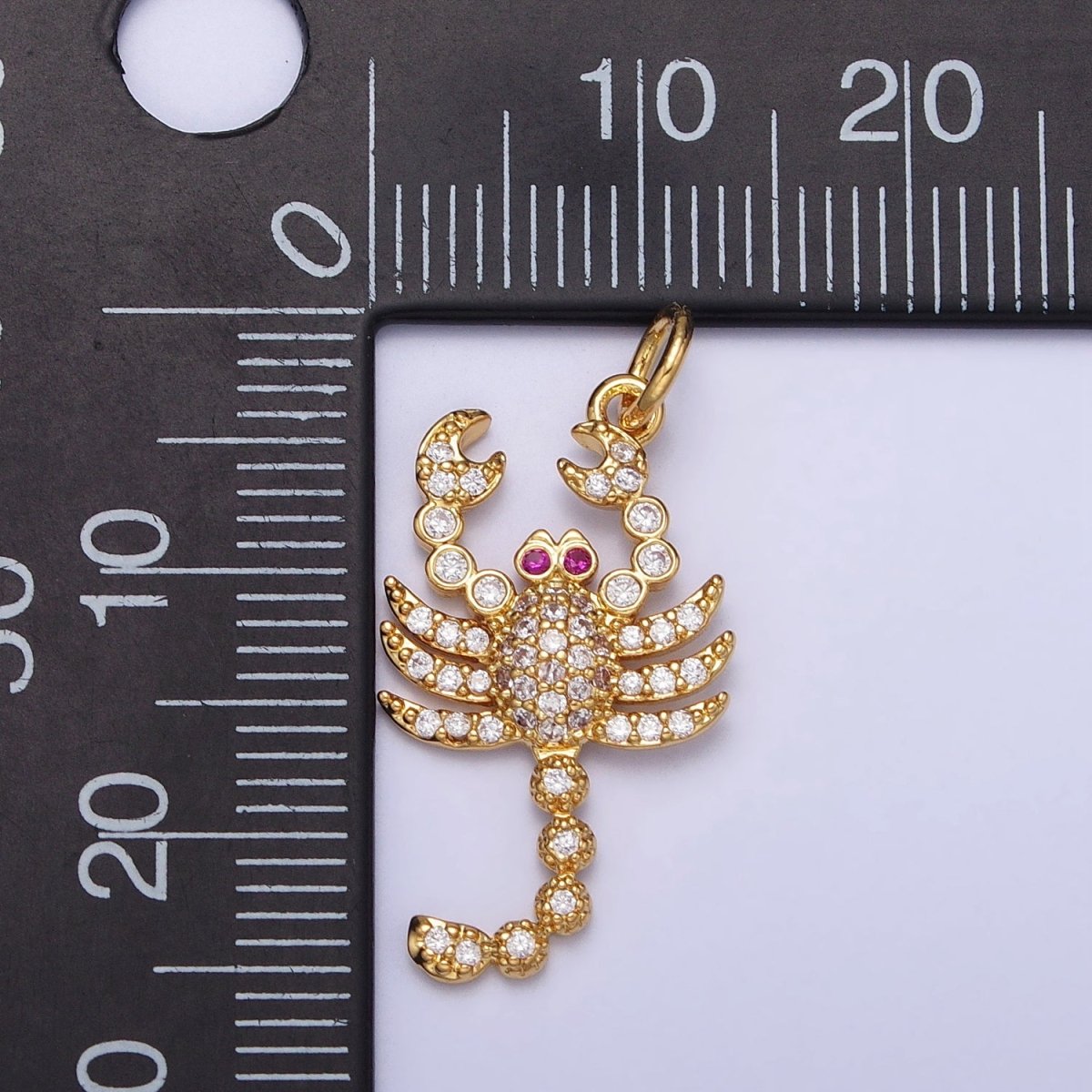 16K Gold Filled CZ Fuchsia-Eyed 27.5mm, 33.8mm Lobster Scorpion Animal Micro Paved Charm in Gold & Silver | AC1266, AC1274 - DLUXCA