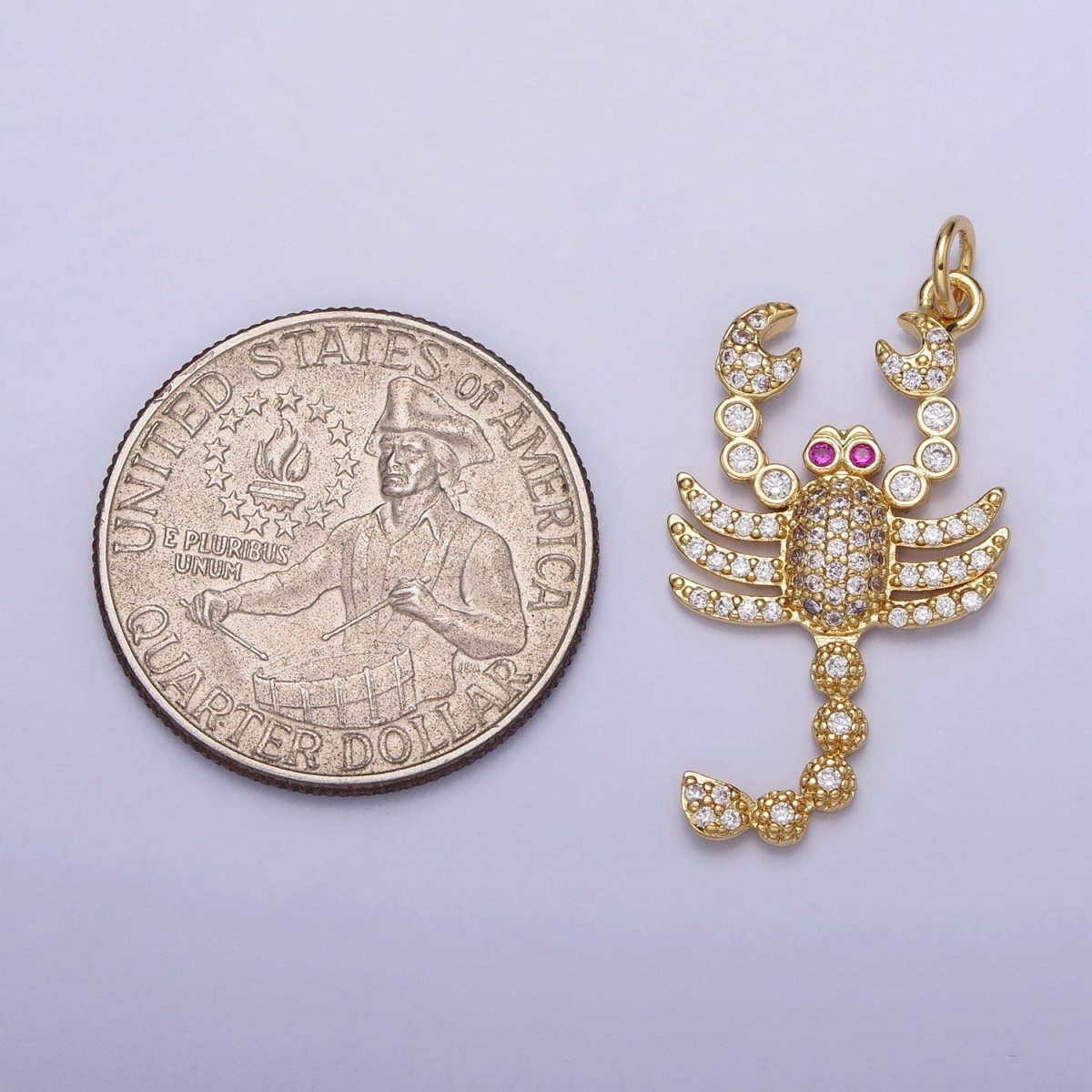 16K Gold Filled CZ Fuchsia-Eyed 27.5mm, 33.8mm Lobster Scorpion Animal Micro Paved Charm in Gold & Silver | AC1266, AC1274 - DLUXCA