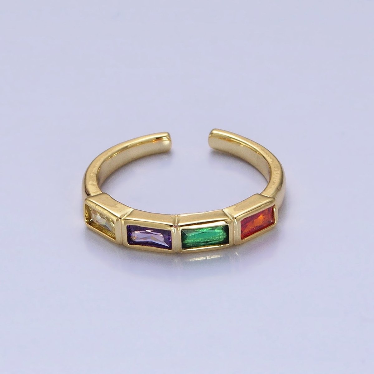 16K Gold Filled CZ Lined Multicolor, Clear Baguette Thin Ring in Gold & Silver | O-1936 O-1937 O-1938 O-1939 - DLUXCA