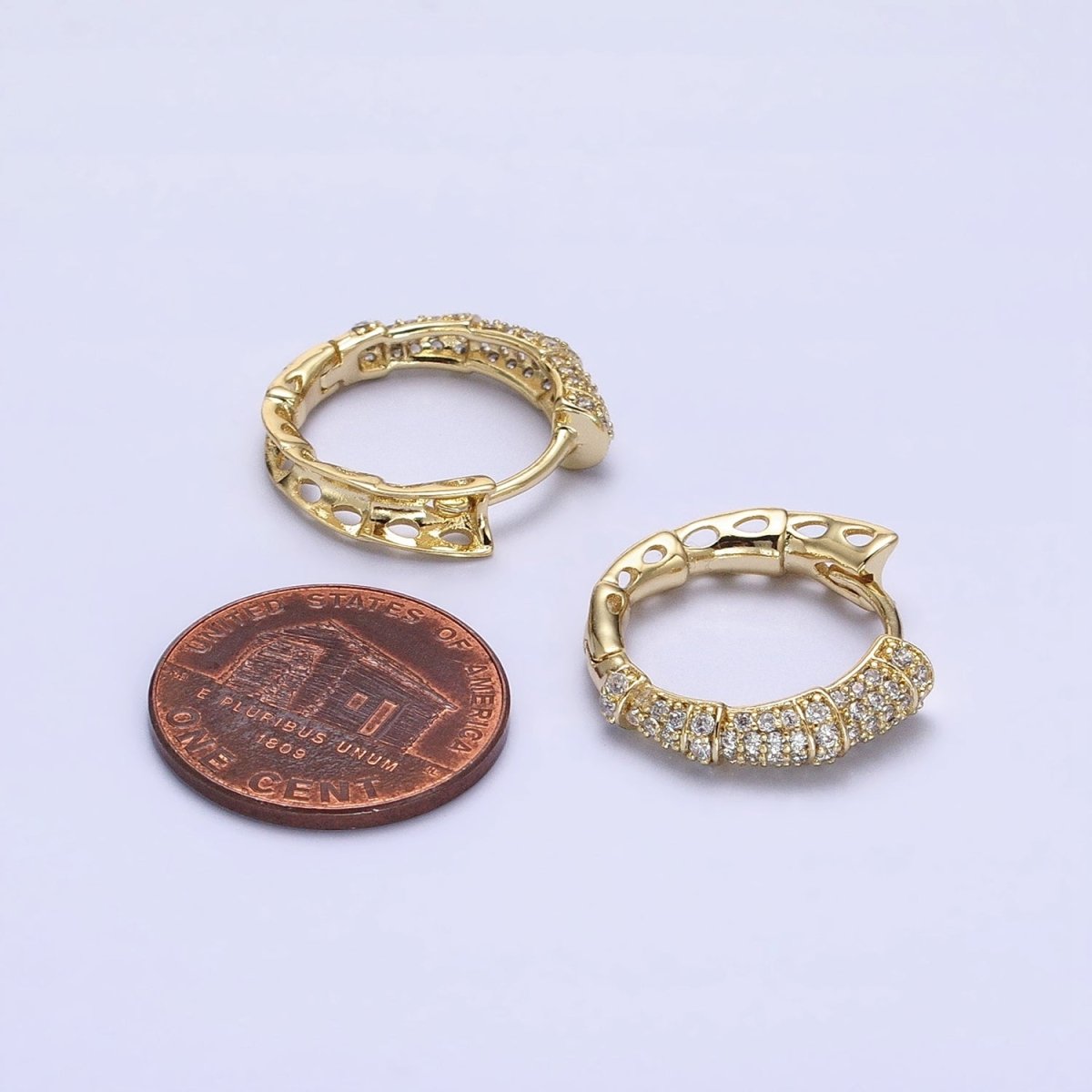 16K Gold Filled CZ Micro Paved Geometric Huggie Endless Hoop Earrings | AD1323 AD1324 - DLUXCA