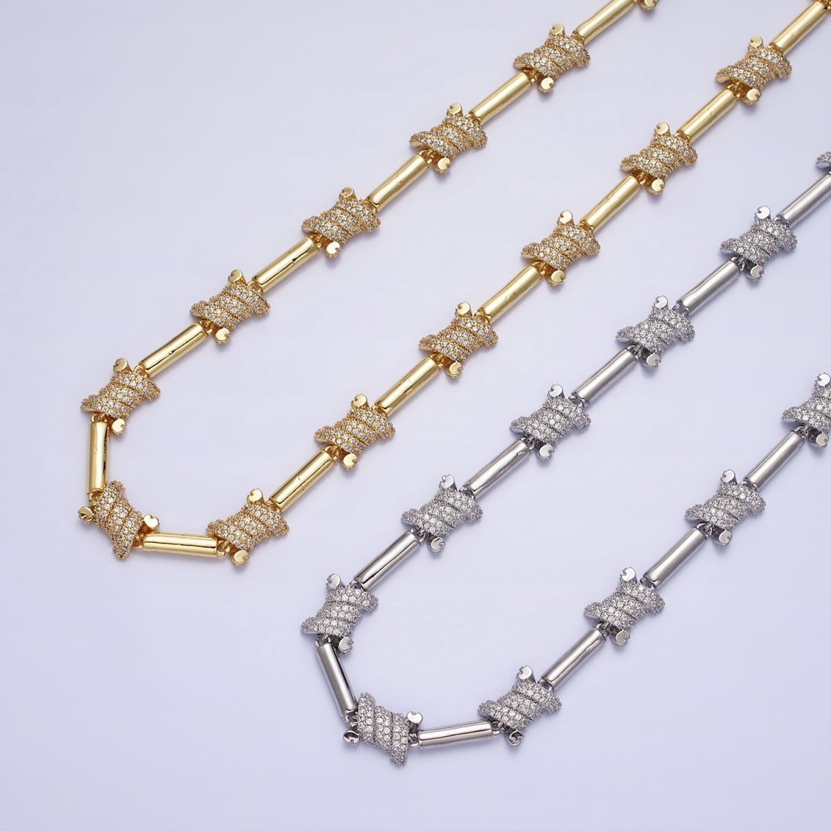 16K Gold Filled CZ Micro Paved Statement Tube Chain 17 Inch Necklace with Lobster Clasps in Gold & Silver | WA-1752 WA-1753 Clearance Pricing - DLUXCA