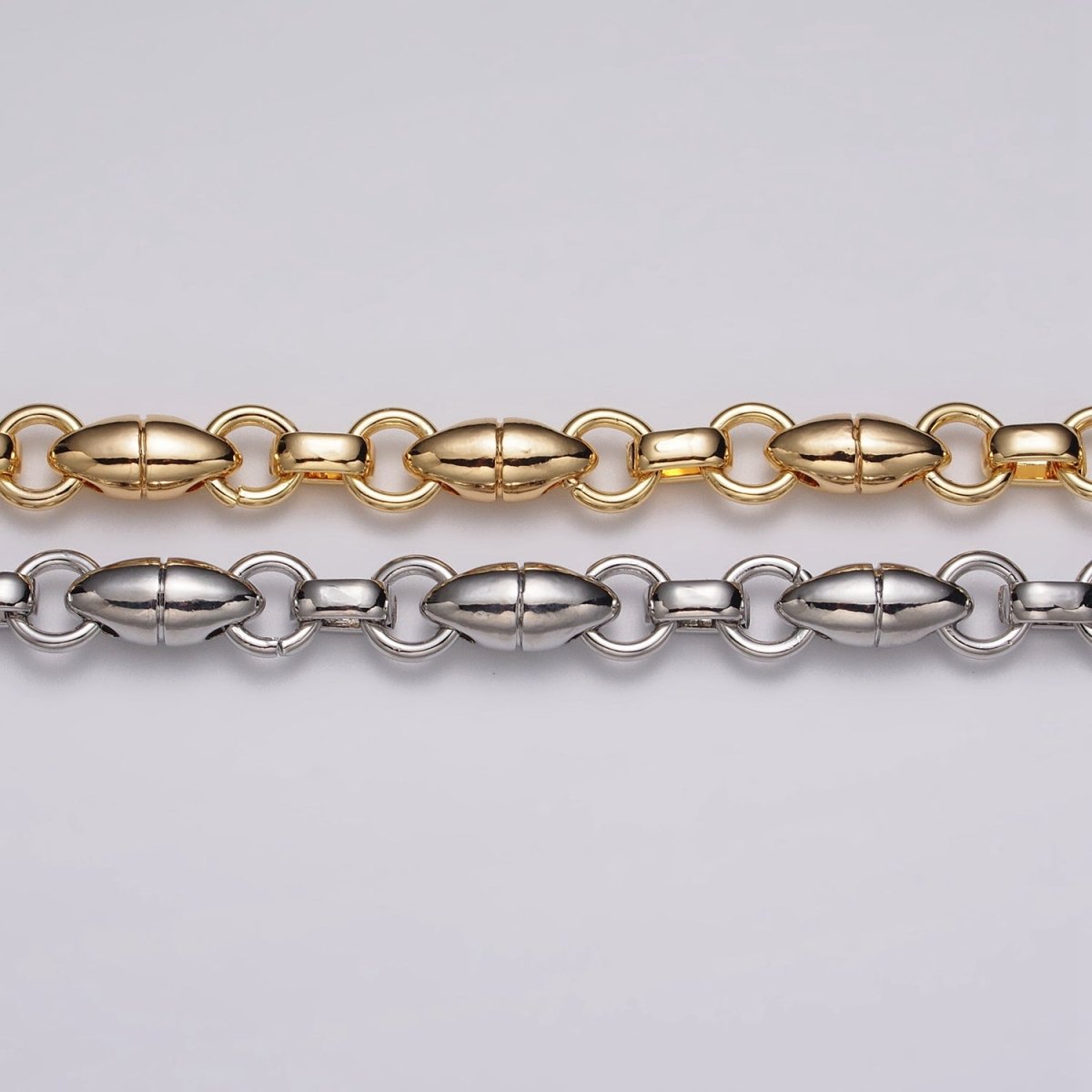 16k Gold Filled Designed Oval Pill Rolo Link Unfinished Chain by Yard in Gold & Silver | ROLL-1167 ROLL-1168 Clearance Pricing - DLUXCA