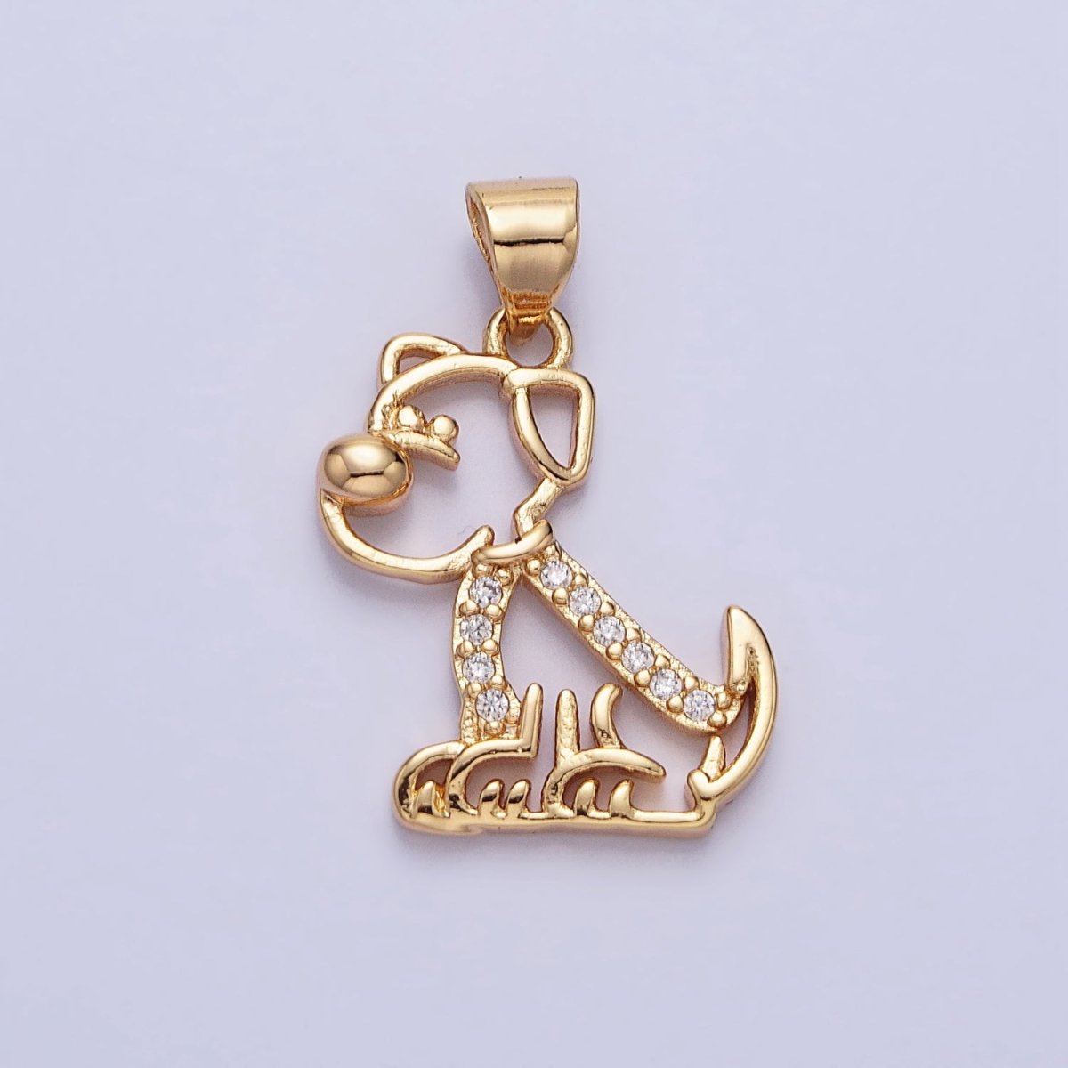 16K Gold Filled Dog Pet Animal Micro Paved CZ Open Pendant in Gold & Silver | AA302 AA312 - DLUXCA
