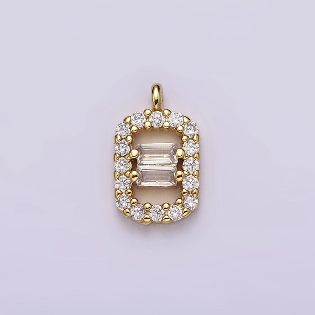 16K Gold Filled Double Baguette Micro Paved Rectangular Open Charm | N999 - DLUXCA