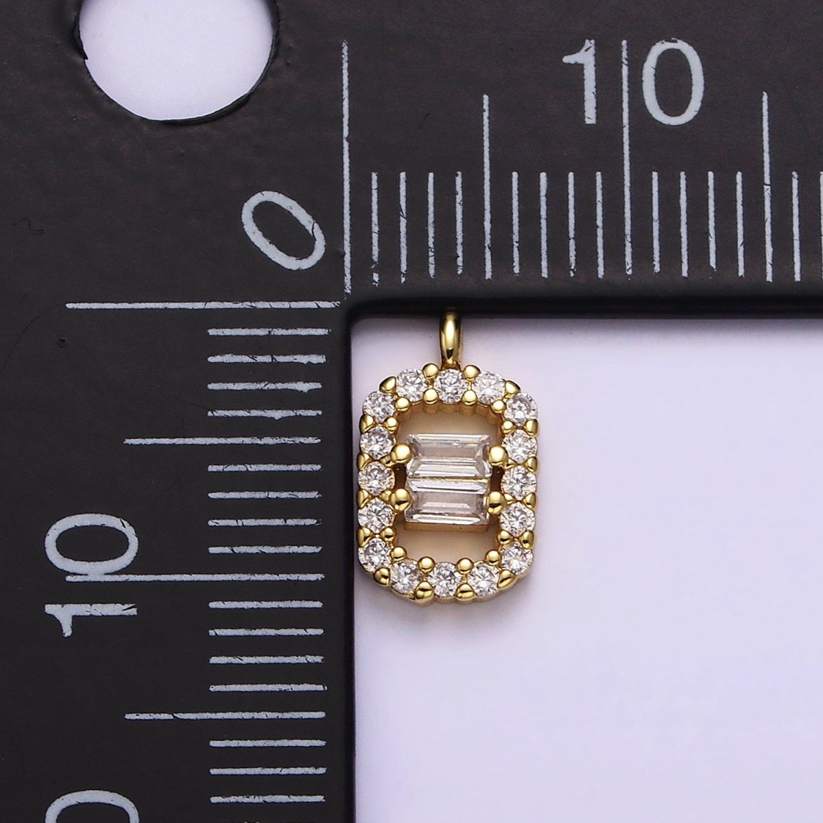 16K Gold Filled Double Baguette Micro Paved Rectangular Open Charm | N999 - DLUXCA