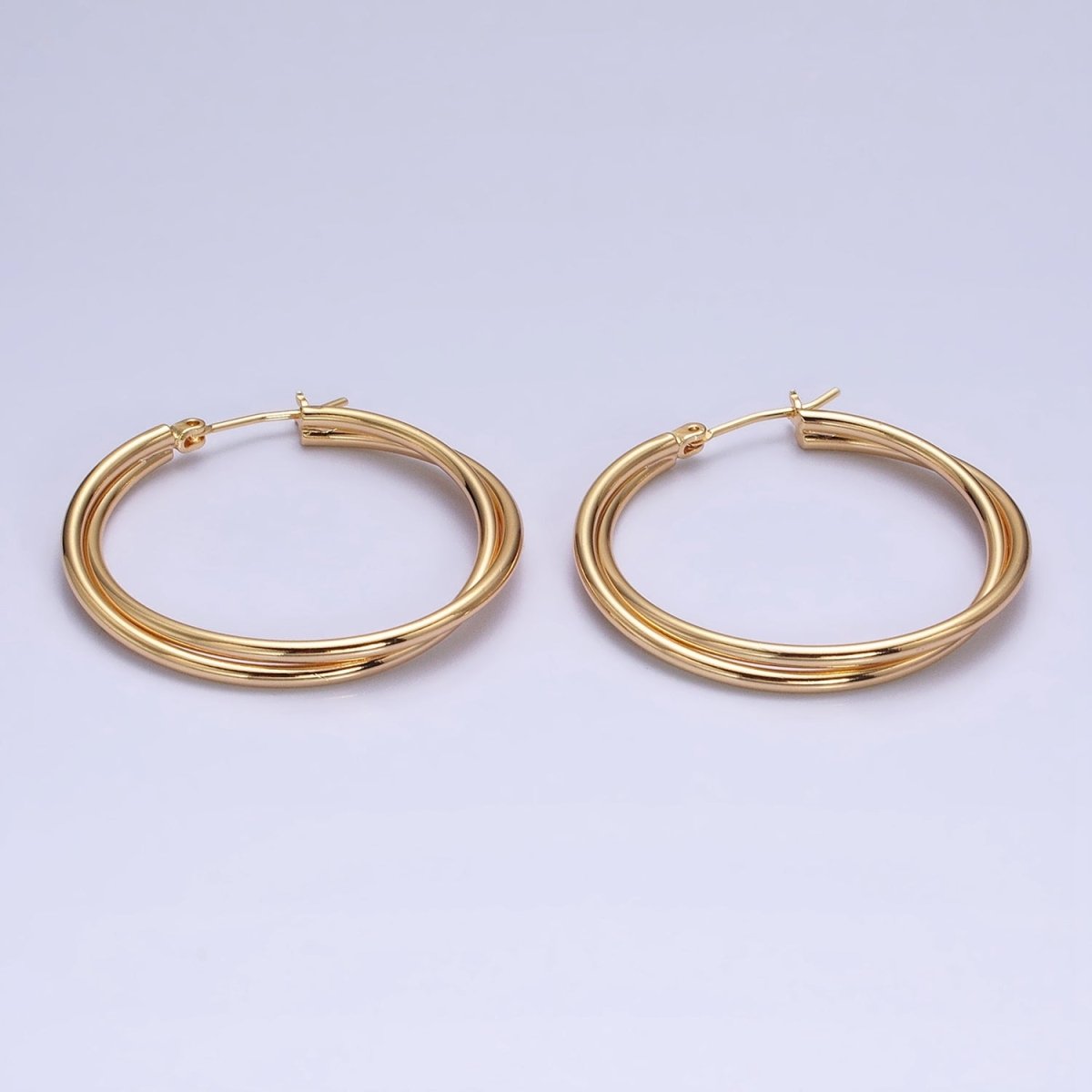 16K Gold Filled Double Band Hoop Latch Earrings in Gold & Silver | AD1157 AD1158 - DLUXCA