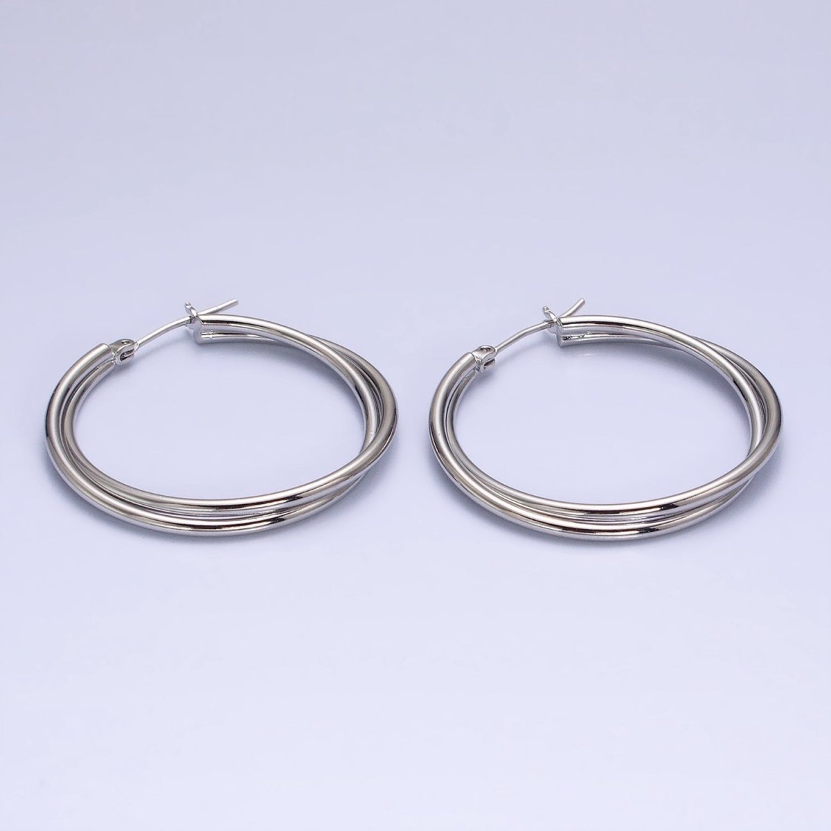 16K Gold Filled Double Band Hoop Latch Earrings in Gold & Silver | AD1157 AD1158 - DLUXCA