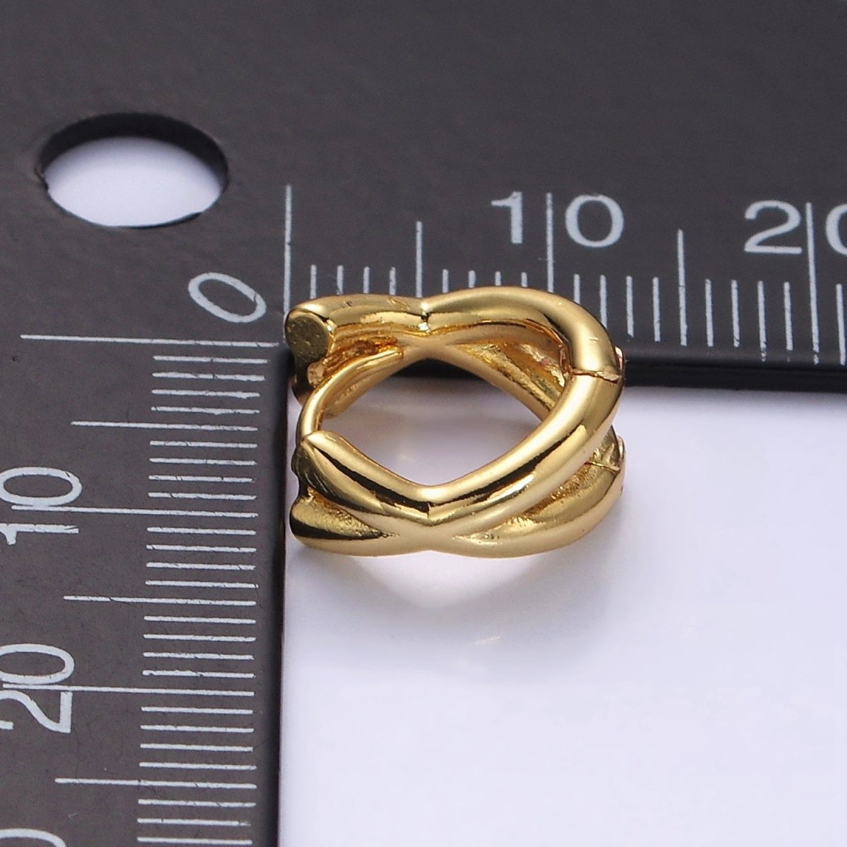 16K Gold Filled Double Band X Claw 12.5mm Huggie Earrings | Y-878 - DLUXCA
