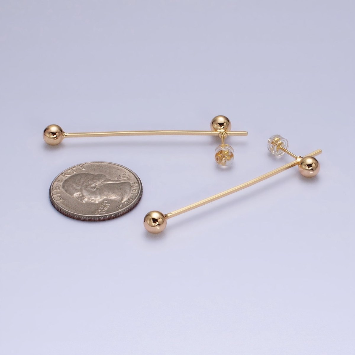 16K Gold Filled Double Bubble Bead Geometric Linear Drop Stud Earrings in Gold & Silver | AD1145 AD1146 - DLUXCA