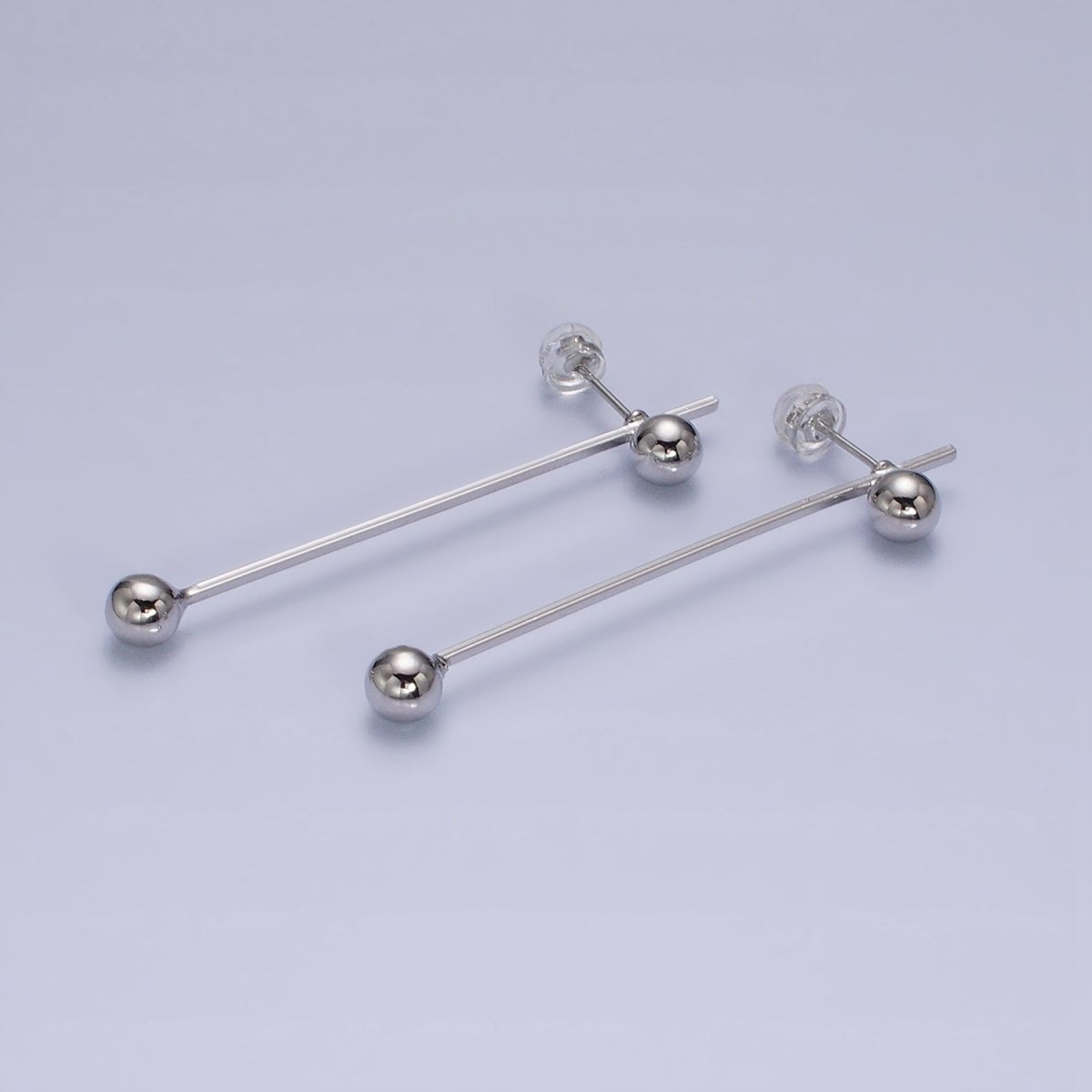 16K Gold Filled Double Bubble Bead Geometric Linear Drop Stud Earrings in Gold & Silver | AD1145 AD1146 - DLUXCA