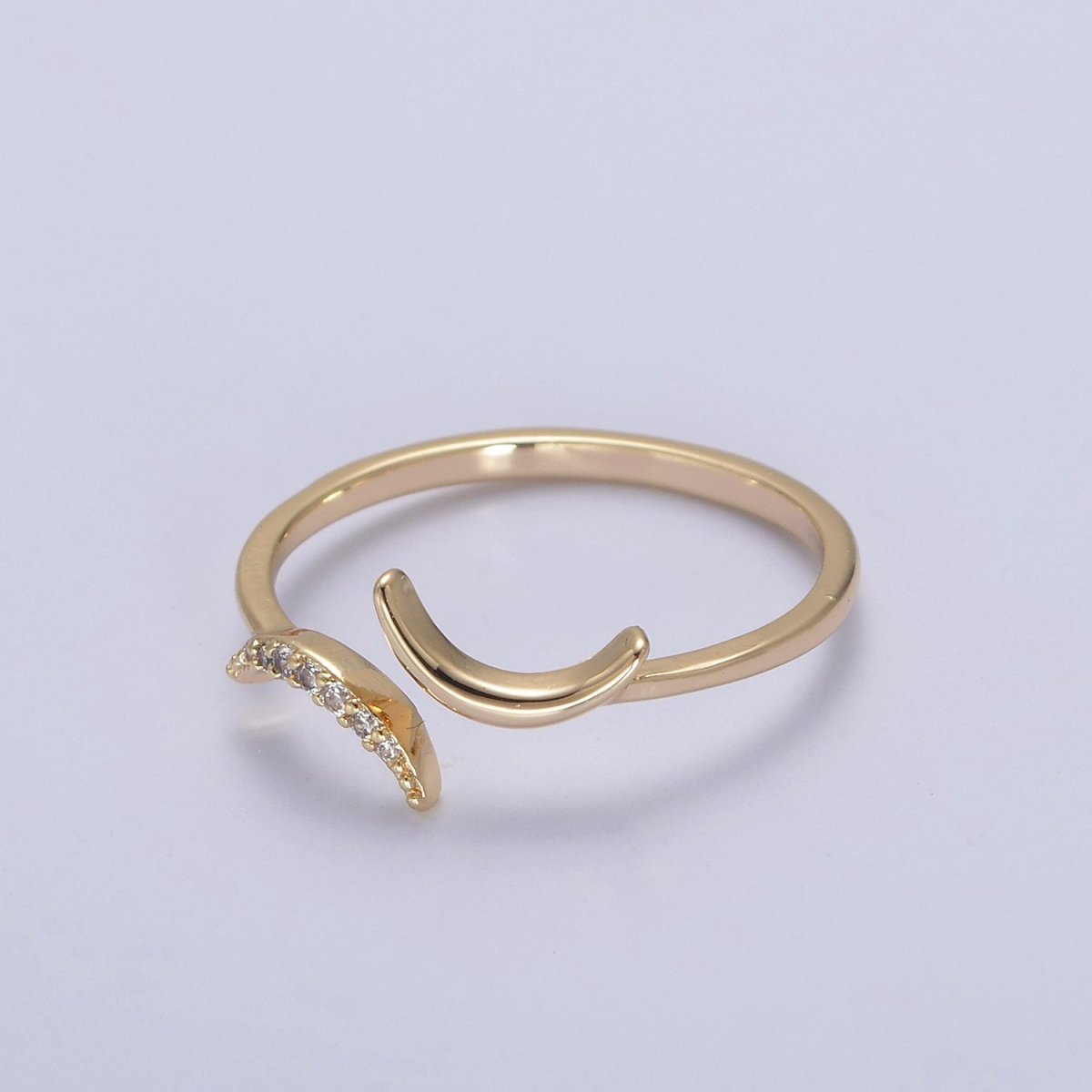 16K Gold Filled Double Crescent Moon Ring, Celestial Crystal Zirconia CZ Adjustable Open Ring | U-425 - DLUXCA