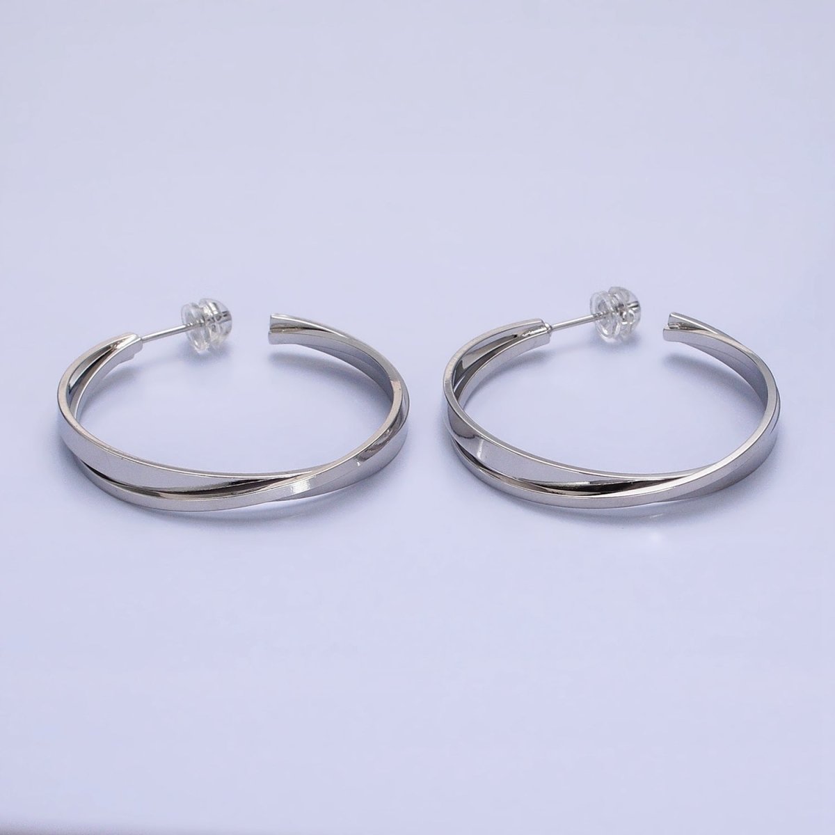 16K Gold Filled Double Flat Bar X C-Shaped Hoop Earrings in Gold & Silver | AD1155 AD1156 - DLUXCA