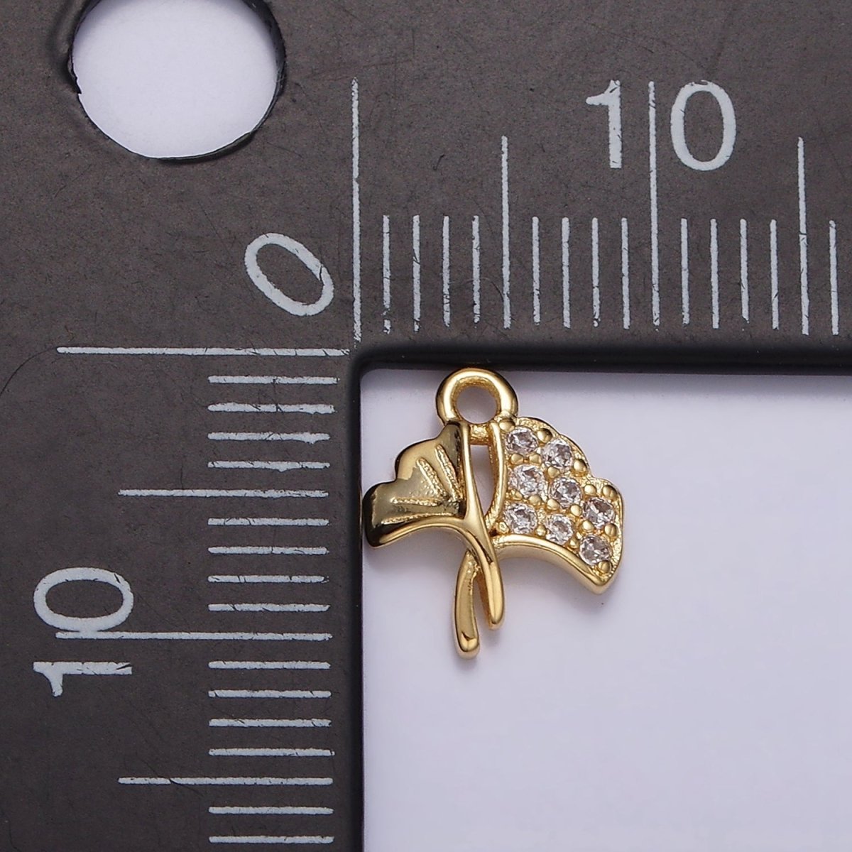 16K Gold Filled Double Flower Tulip Bud Micro Paved CZ Mini Add-On Charm | N944 - DLUXCA