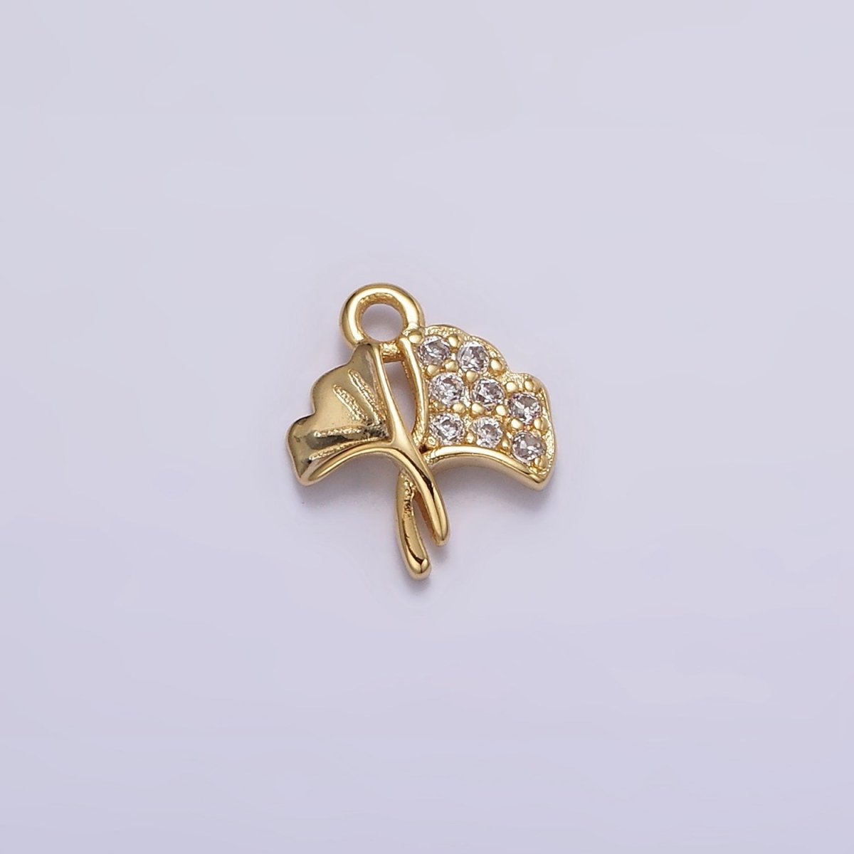 16K Gold Filled Double Flower Tulip Bud Micro Paved CZ Mini Add-On Charm | N944 - DLUXCA