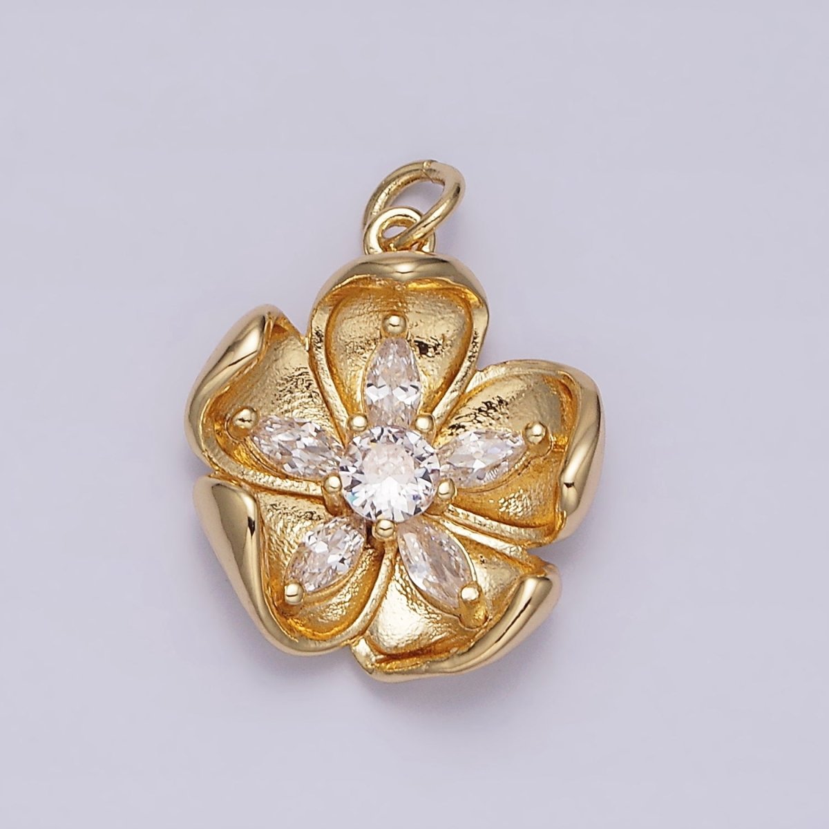 16K Gold Filled Double Layer Clear Marquise Petal Flower Add-On Charm in Gold & Silver | AC1069 AC1070 - DLUXCA