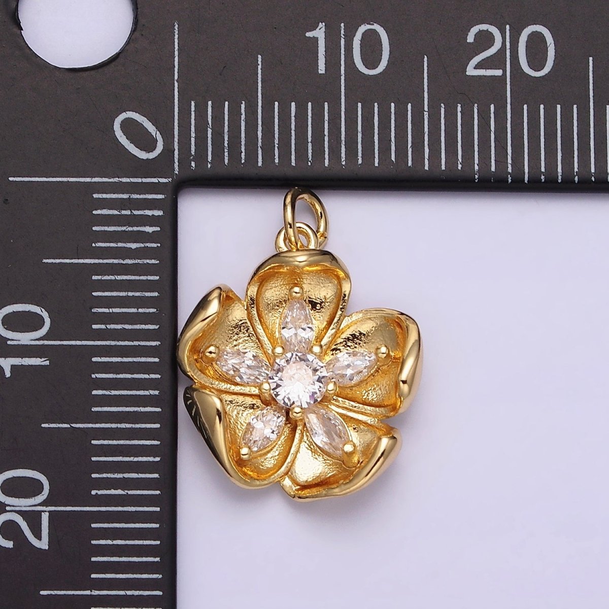 16K Gold Filled Double Layer Clear Marquise Petal Flower Add-On Charm in Gold & Silver | AC1069 AC1070 - DLUXCA