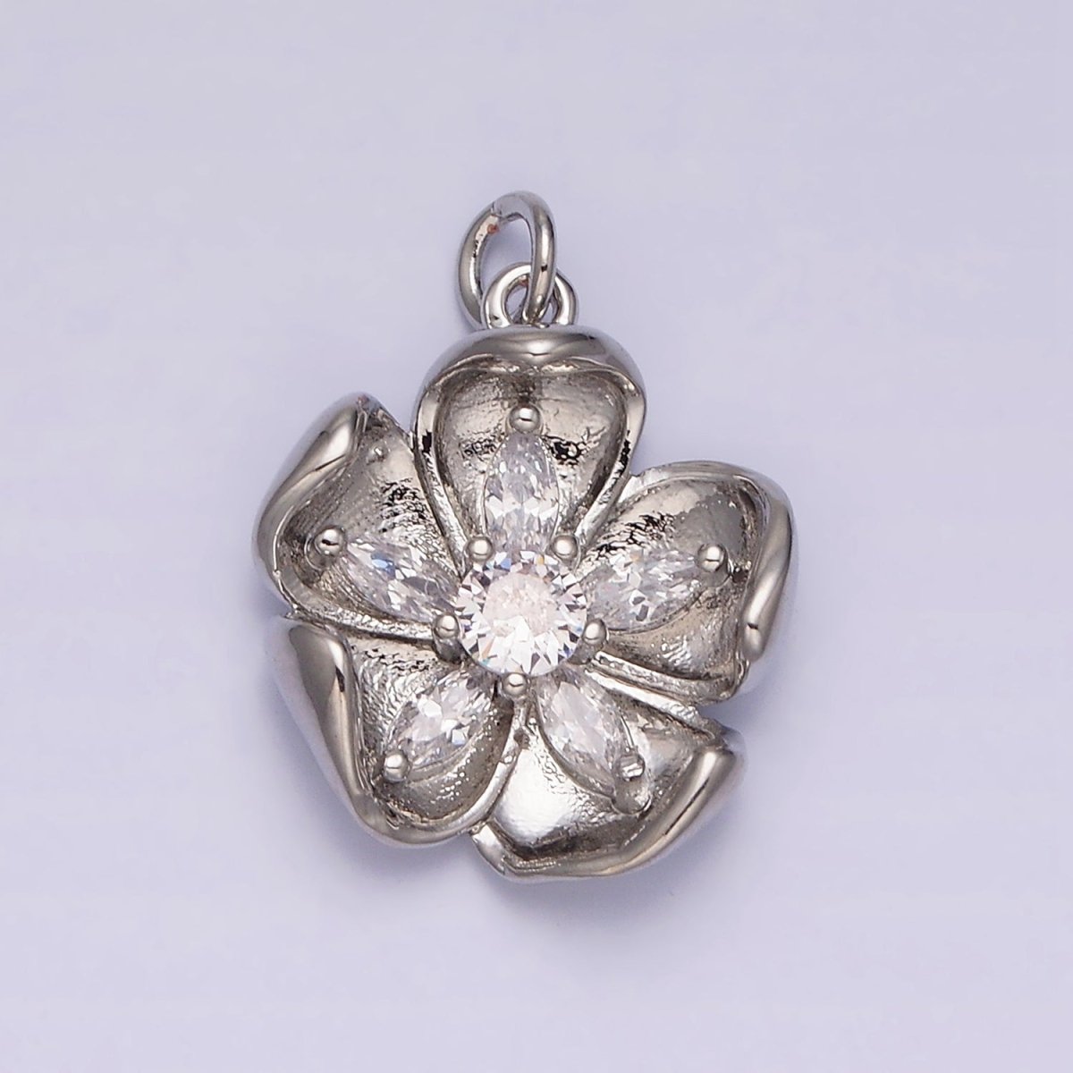 16K Gold Filled Double Layer Clear Marquise Petal Flower Add-On Charm in Gold & Silver | AC1069 AC1070 - DLUXCA