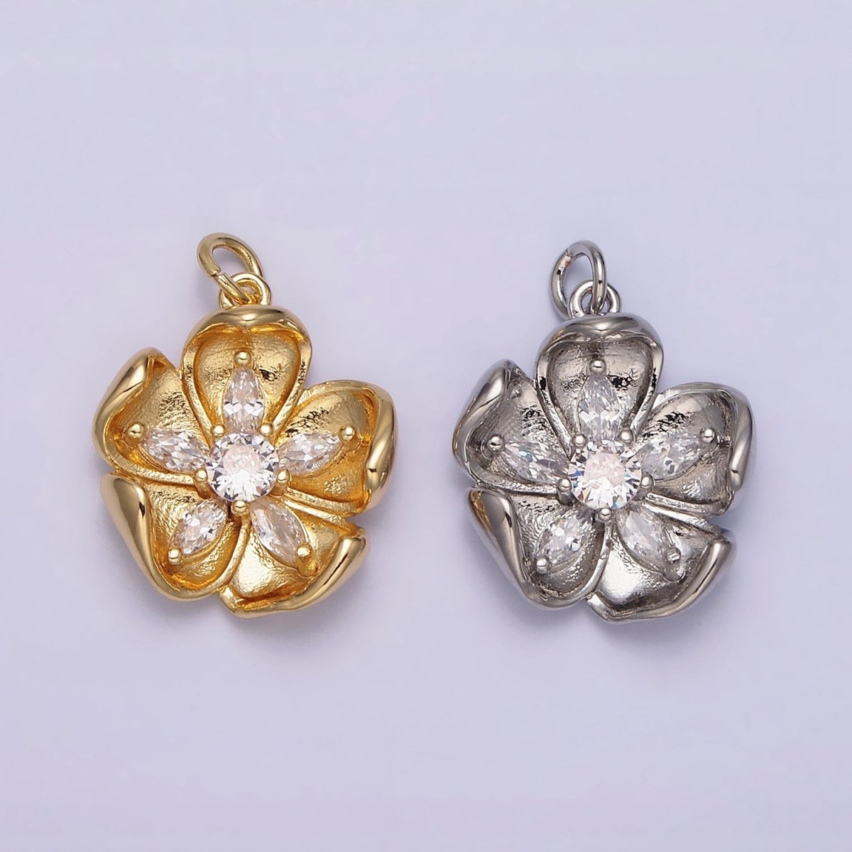 16K Gold Filled Double Layer Clear Marquise Petal Flower Add-On Charm in Gold & Silver | AC1069 AC1070 - DLUXCA